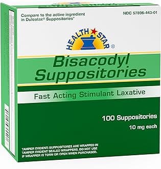 Gericare Bisacodyl Suppositories 10mg Stimulant Laxative, 100 Count (Pack of 1)