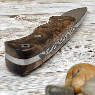 Handmade Fixed Blade Outdoor Knife with Sheath – Hunting, Bushcraft, Self Defense Knife with Wooden Handle & N690 German Bohler Steel Blade – Leather Sheath & Flint Rod Included