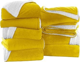IR Imperial Rooms Ochre Sherpa Blankets Queen Size for Bed - Wholesale Bulk Pack of 9 Sherpa Blankets - Soft Fluffy Throw Blanket for Hotels, Guest Bedroom (Yellow, 90x90 Inches)