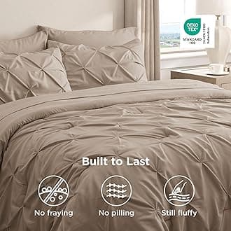 Bedsure Twin Comforter Set with Sheets - 5 Pieces Twin Bedding Sets, Pinch Pleat Khaki Twin Bed in a Bag with Comforter, Sheets, Pillowcase & Sham, Kids Bedding Set