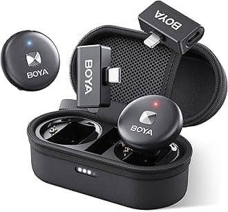 Omic Wireless Microphone for iPhone/Android with MFi Certified Lightning/USB-C Plug, Noise Reduction, 164ft 30H Battery Life with Charging Case, iPhone Microphone for Video Recording-Black