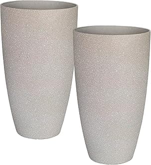 RUBBER BOND Plant Pots 2 Pack - Modern Indoor/Outdoor Planters for Home Decor - Weather-Resistant Large Flower Pots - Lightweight 22 Inches Tall Planters - Grey Concrete Color Round Pots for Plants