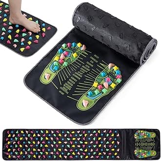 Foldable Foot Massage Mat, Reflexology Walk Stone Road Acupressure Mat with Chart, Feet Pressure Point Mat for Long Sitting Elderly Students and Office Workers (68.9 x 13.78 Inches)