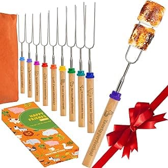 CARPATHEN Marshmallow Roasting Sticks Campfire - Set of 10pcs Smores Sticks With Beautifully Engraved Handles - Perfect as a Gift - Telescoping Stainless Steel Hot Dog Sticks Skewers