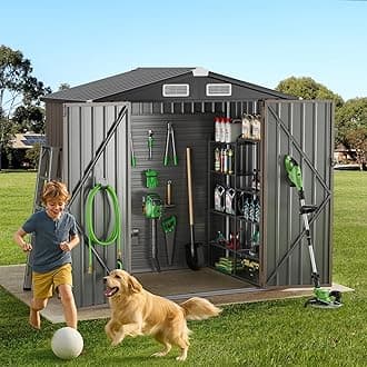 GVDV 6x4 FT Outdoor Metal Storage Shed, Durable Garden Shed with Updated Frame Structure for Backyard, Patio, Tool Storage, All-Weather Shelter for Bike, Gardening Tools, Equipment, Pet