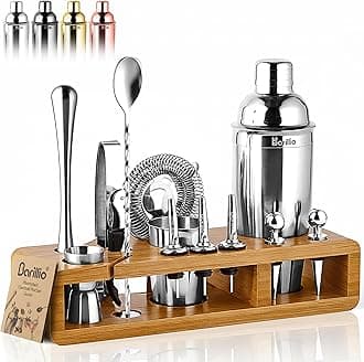Elite 23-Piece Bartender Kit Cocktail Shaker Set : Stainless Steel Bar Tools With Sleek Bamboo Stand, Velvet Carry Bag & Recipes Booklet | Ultimate Drink Mixing Adventure