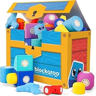 BlockarooMagnetic Foam Building Blocks - 50-Piece Trunk Set, Bath Toys for Toddlers, Preschool Toys, Bathtub Toys, Sensory Toys, Blocks for Toddlers 3-5, Engineering Toys for Kids 3-5, Bath Blocks