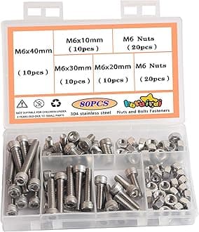 M6 Hex Socket Head Cap Screws - 304 Stainless Steel Bolts and Nuts Set - Rustproof,Nuts and Bolts for Car and Boat Accessories Machine Screw 80pcs