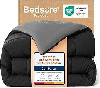 Bedsure Comforter Full Size Duvet Insert - Black/Grey Down Alternative Full Size Comforter, Quilted All Season Full Comforter with Corner Tabs