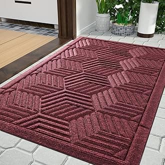 Front Door Mat, All-Season Waterproof Outdoor Mat for Entrance with Drainage Holes, Heavy Duty Non-Slip Doormat for Garage Patio Entryway Indoor, 29.5x17, Red