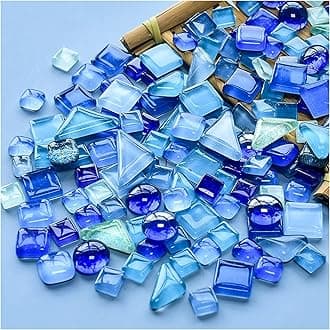 200g Colorful Crystal Mosaic Tiles Small Mini Mosaic Tiles for Crafts Bathroom Kitchen Home Decoration DIY Art Projects (Blue Series)