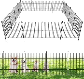 10 Panels 24 in(H) X 20 ft(L) No Dig Decorative Outdoor Garden Fence for Yard, Animal Barrier Fencing Rustproof Metal Wire Panel Border for Dog, Rabbits, and Patio Temporary Ground Stakes Defense