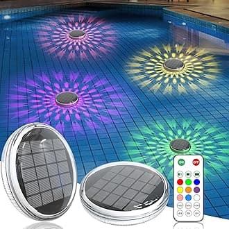 Solar Rechargeable Floating Pool Lights(2 Pack), Pool Lights That Float with Remote Control, 9 Lighting, Timing Mode, IPX7 Waterproof for Inground Pool, Bathroom, Bathtub, Pool Party