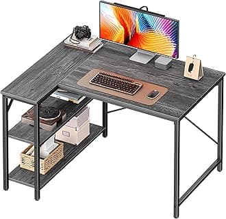Huuger L Shaped Desk, 39 Inches Computer Desk with Reversible Storage Shelves, Gaming Desk, Corner Desk Home Office Desks, Writing Desk Study Desk with Metal Frame, Gray (7965HC)