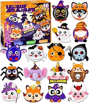 16 Pack Arts and Crafts for Kids, Toddler Crafts Animal Paper Plate Art Kit Gift for 3 4 5 6 Year Old Boys Girls DIY Kids for Birthday Party Favor Preschool Classroom Party Games (Halloween)
