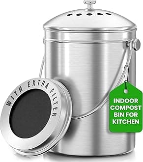 Utopia Countertop Compost Bin Kitchen with Charcoal Filter- 1.3gallon Stainless Steel Kitchen Compost Bin Countertop- Small Kitchen Composter Under The Sink Trash Can