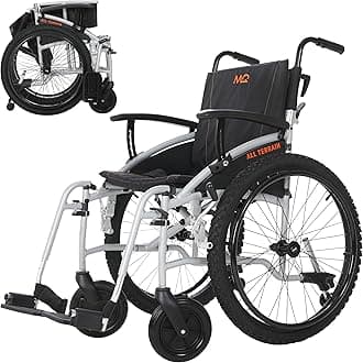 MobiQuip All Terrain, Lightweight, Folding, Manual Self Propelled Aluminium Wheelchair, Quick Release Wheels, Silver Frame, 20 inch Seat.