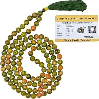 Certified Unakite Crystal Japa Mala Saadi - 108 Beads Buddhist Prayer Beads - AAA Grade Original Healing Gemstone Agate Mala for Yoga Meditation Spiritual Reiki Feng Shui