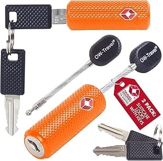 OW-Travel TSA Approved Luggage Locks Suitcase Locks with Keys (2 Pack Orange) Flexible Cable Travel Padlock Bag Small Padlock. Luggage Padlocks for Suitcases. Mini Wire TSA Suitcase Padlocks with Keys