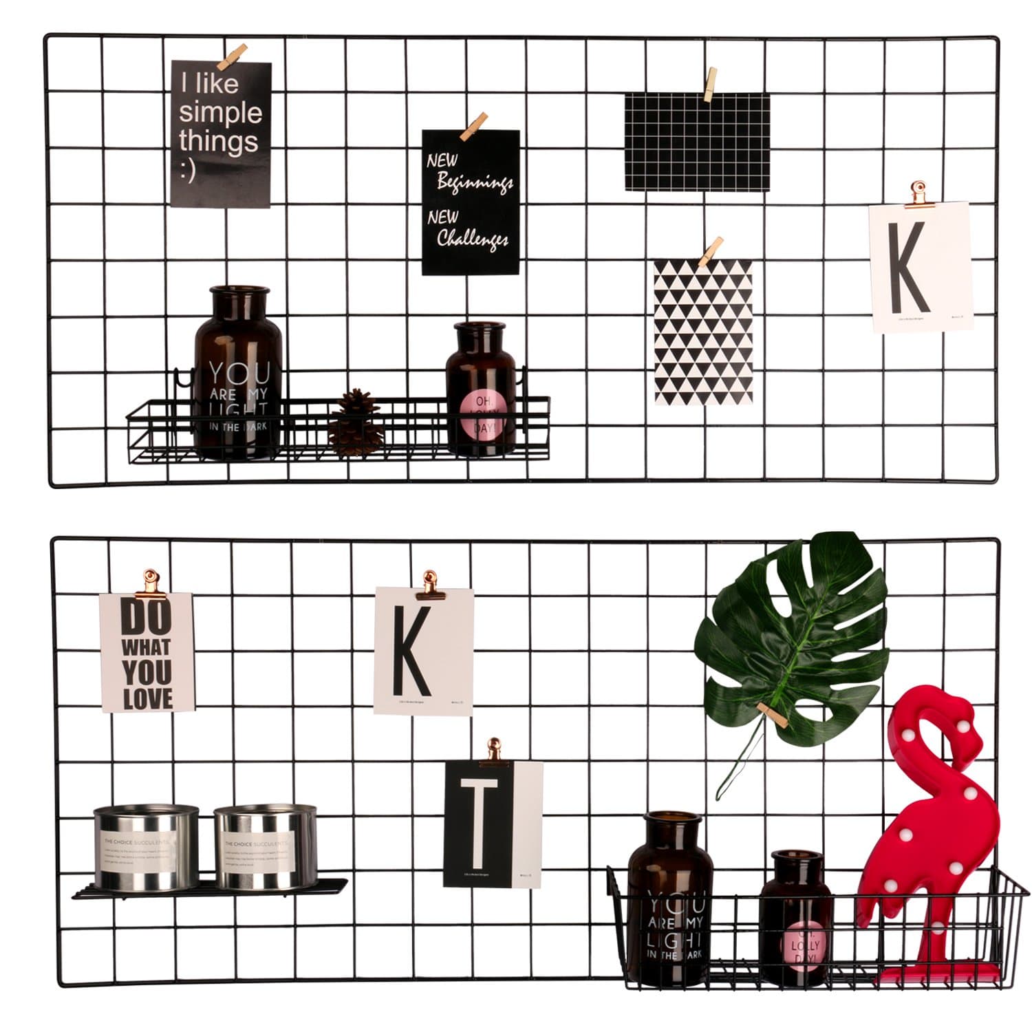 hosaken Multifunction Grid Panel,Wall Decor/Sculptural Frames & Holders/Wall Display/Organizer, Pack of 2, Size:17.7" x 37.4",Black