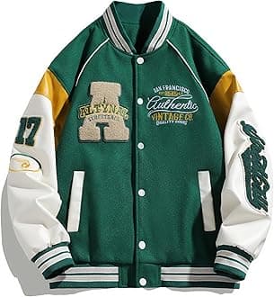 Mens Varsity Letterman Jackets: Vintage Streetwear Baseball Bomber Jacket for Men Women Casual Leather Sleeves Coat