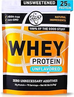 100 Whey Protein Powder Unflavored, Unsweetened - Clean, No Artificial Ingredients for Men & Women - 5lb Bulk, Soy Gluten Free, Keto Friendly - Post Workout Muscle Recovery