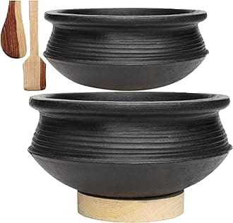 Craftsman India Online Deep Burned Clay Uncoated Biryani Handi/Pot for Cooking and Serving 1 & 2 Liter | Black