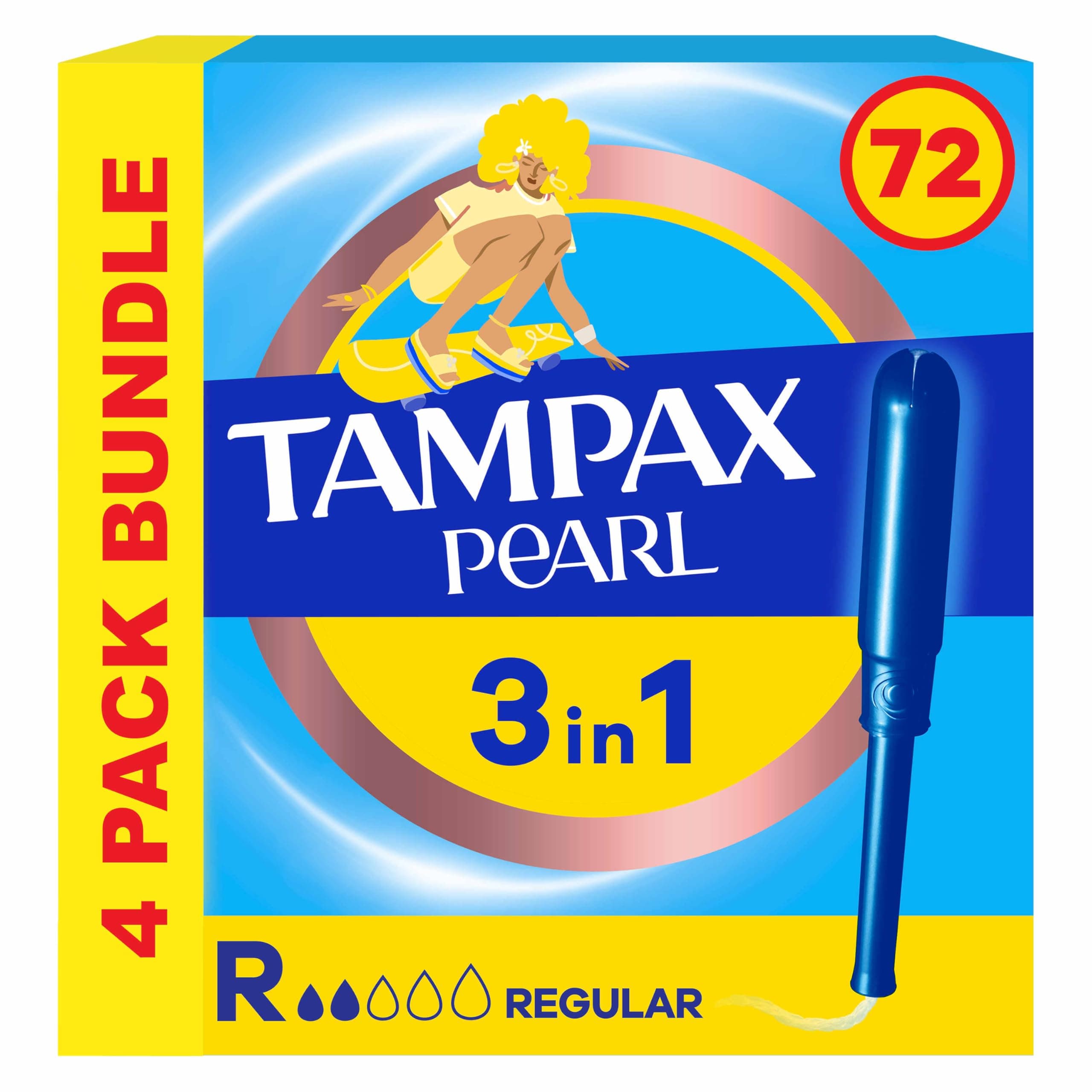 Pearl Regular Tampons Applicator, Count 4 x 18, Super Saving Box