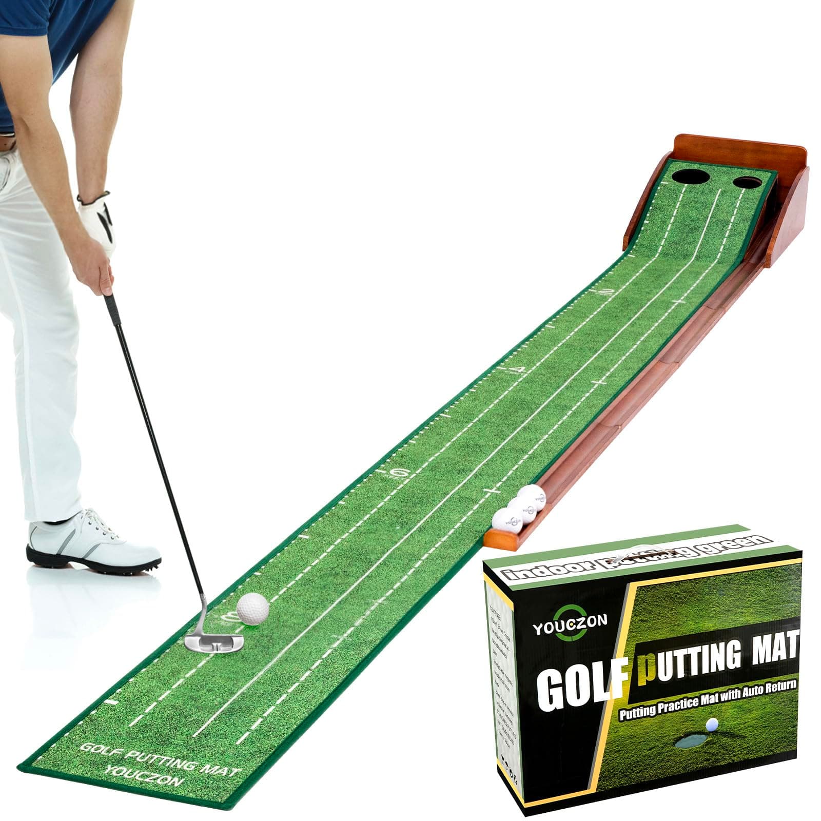 Putting Green Indoor,Golf Putting Mat with Auto Ball Return,Premium Crystal Velvet Surface, Practice Putting mat, Perfect Training Aid & Gift for Golf Lovers Christmas