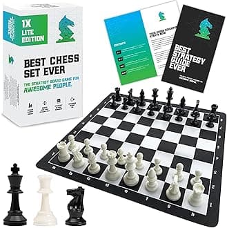 Best Chess Set Ever 1X Travel Chess Set for Kids and Adults with Staunton Pieces (7.7 cm King), 38x38 cm Roll-Up Foldable Silicone Board, Lightweight and Portable Design, Ideal for Learning or Gifting