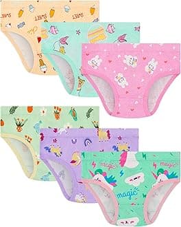 100% Cotton Girls Underwear Tagless Comfort Toddler Panties (6-Pack)