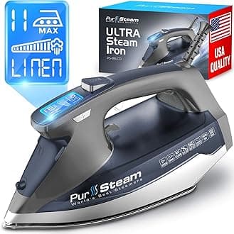 Pursteam Steam Iron for Clothes 1800W with LCD Screen, Nonstick Ceramic Soleplate, Auto Shutoff, Anti-Drip, Self-Cleaning