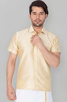 Men's Silk Blend Ethnic Shirt - Half Sleeves, South Indian Traditional Shirt for Weddings, Festivals, & Casual Wear
