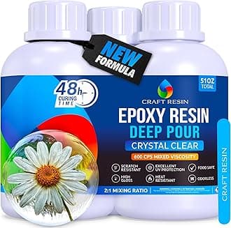 CRAFT RESIN Deep Pour Epoxy Resin Kit 51 Oz – for 2” Pours, Casting Resin Epoxy for River Tables, Wood, Flower Preservation & DIY Crafts – Crystal Clear & Bubble Free, UV Resistant & Food Safe