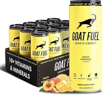 New G.O.A.T. Fuel® Energy Drink - Sugar-Free Pre-Workout Energy- Increase Mental and Physical Performance - With Cordyceps Mushrooms, BCAAs and Electrolytes (Pack of 12) (Peach Pineapple)