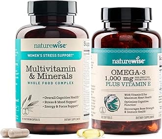 [1 Multivitamin for Women Stress Support & Natural Minerals - 60 Capsules[30-Day Supply] + [1] Omega 3 Fish Oil 1000mg + Vitamin E - Wild-Caught - 60 Softgels[30-Day Supply]