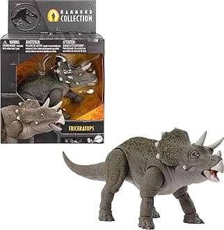 Jurassic World Hammond Collection Dinosaur Action Figure Toy, Juvenile Triceratops Premium Movie Design with Glass Eyes & 14 Points Articulation