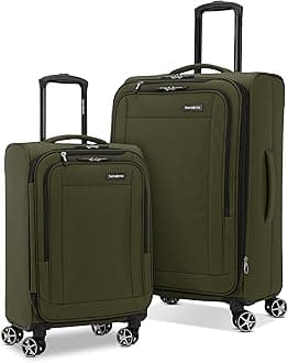 Saire LTE Softside Expandable Luggage with Spinner Wheels, Olive Green, 2-Piece Set (Carry-on/Medium)