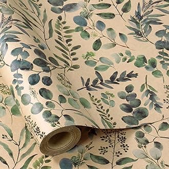 Wedding Wrapping Paper, 17 in x 16.4 ft, Mini Roll, Eucalyptus Leaf Gift Wrap Paper, Green Flower Kraft Wrapping Paper for Women, Spring, Summer and Birthday