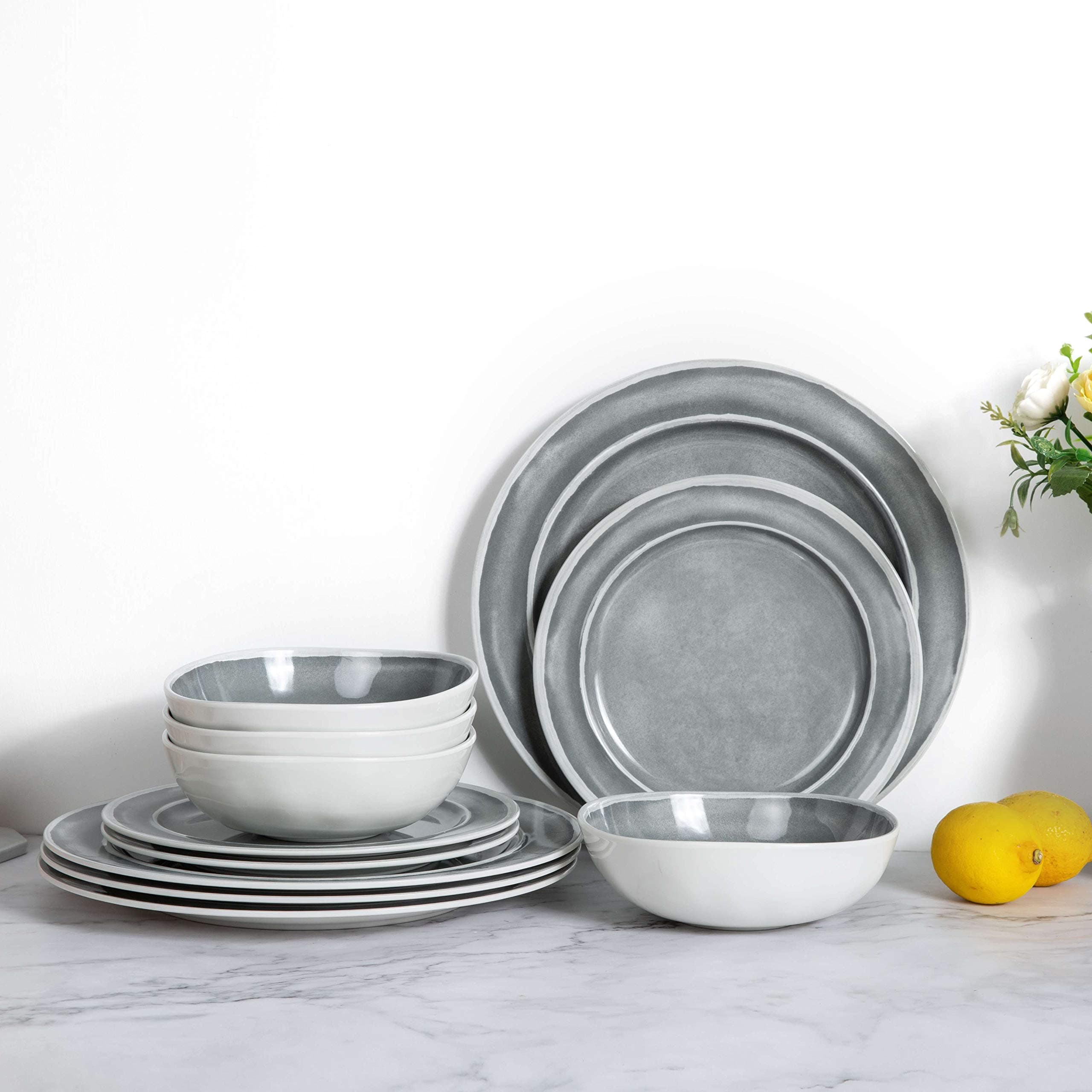 Melamine 12pcs Dinnerware Set, Grey