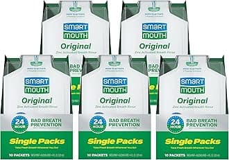 Mouthwash Travel Packets for 24 Hours of Fresh Breath Guaranteed, 5 Boxes, 10 Packs Each