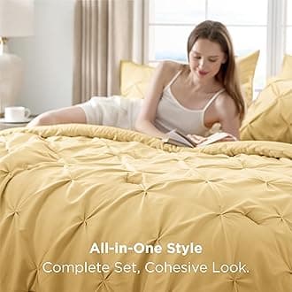 Bedsure Full Comforter Set Yellow - Bed in a Bag Full Size 7 Pieces, GentleSoft™ Pintuck Bed Set Gift for Family, Pinch Pleat Yellow Comforter with Sheets, Pillowcases & Shams