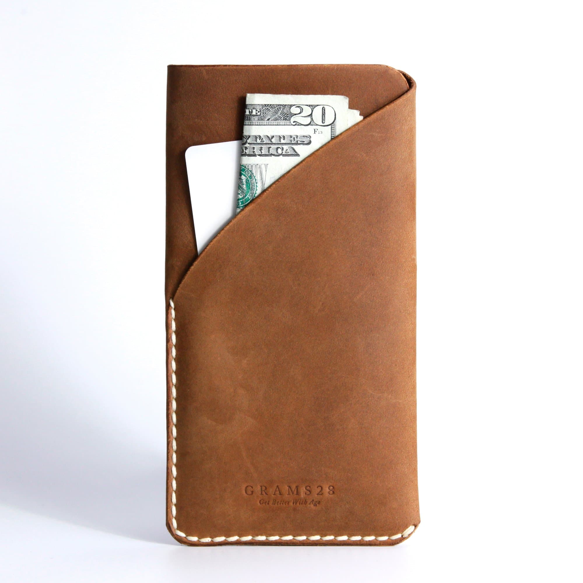 Full Grain Pull up Leather iPhone 7 plus 6 plus 6s plus Card Sleeve, Premium Hand Stitched iPhone Leather Sleeve Case with Card Holder (Autumn)