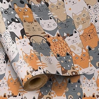 RUSPEPA Birthday Wrapping Paper Roll for Kids - Mini Roll - Adorable Cats Gift Wrap Paper, Kitten Kitty Kraft Paper for Boys and Girls Birthday, Cat Lovers Celebrations - 43.2cm x 5m