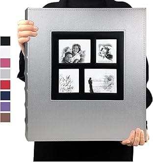RECUTMS Photo Album 4x6 Holds 600 Photos Black Pages Large Capacity Leather Cover Wedding Family Baby Photo Albums Book Horizontal and Vertical Photos (Silver), 600 pockets