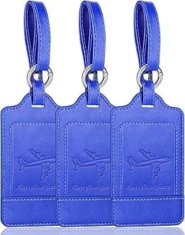 Teskyer Luggage Tags, 3 Pack Premium PU Leather Luggage Tags Privacy Protection Travel Bag Labels Suitcase Tags