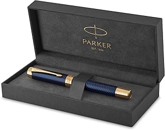 Parker Duofold Centennial Fountain Pen, Prestige Blue Chevron, Medium Solid Gold Nib, Black Ink and Convertor (1931370)