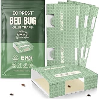 ECOPEST Bed Bug Glue Traps – 12 Pack | Sticky Indoor Pest Control Trap for Use with Beds and Other Furniture | Adhesive Crawling Insect Trap, Monitor, and Detector for Bed Bugs