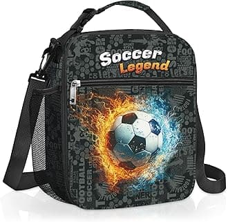 3D Insulated Kids Lunch Bag Large Thermal Cooler Bag for Boy Picnic School Lunch Box Tote,Football