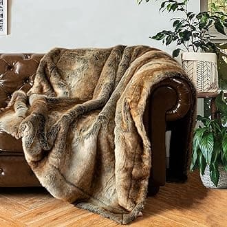 BATTILO HOME Large Brown Faux Fur Throw Blanket for Bed, Fall Fur Blanket and Throws, 60 x 80 Inches Super Soft Fuzzy Thick Warm Blankets for Couch, Reversible to Plush Velvet